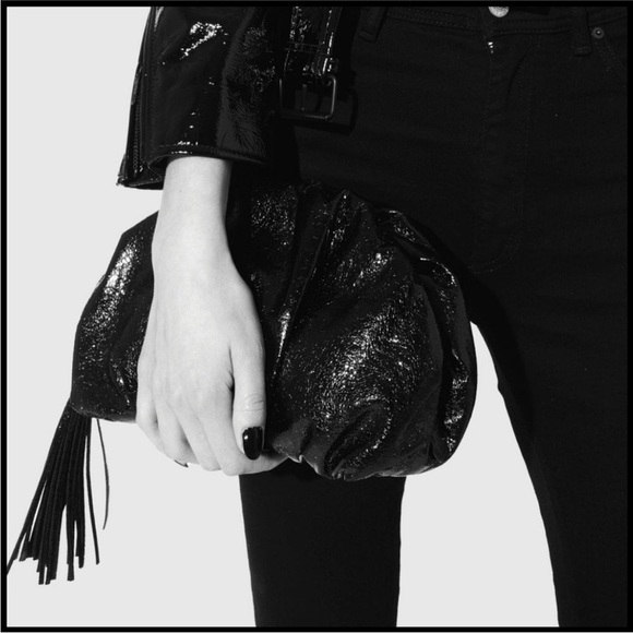 NWT! Rebecca Minkoff Elegant Black Metallic Ruched Clutch Bag